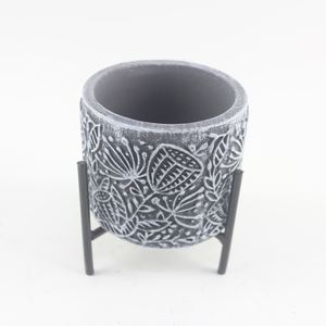 Macetas Minimalistas de Forma Redonda con Soporte, Macetas de Cemento y Hormigón, Estilo Relieve, Agricultura Urbana - Product Image 4