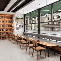 Ensemble table et chaises de salle à manger commerciales 4 places en bois massif, style industriel rétro moderne, garantie 3 ans, pour café, restaurant, hôtel