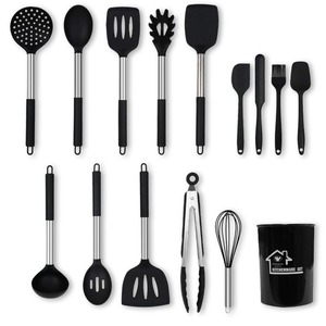 Dụng cụ nhà bếp 15-Piece <span class=keywords><strong>Silicone</strong></span> với chủ rãnh thìa thìa Turner tong Whisk bàn chải cho nấu ăn đồ dùng thiết lập - Product Image 1