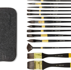 Fournitures artistiques : Lot de 14 pinceaux à cheveux d'écureuil pour aquarelle, pinceaux d'artiste avec pinceau plat, pinceau pointu, pinceau ovale, pinceau langue de chat - Product Image 1