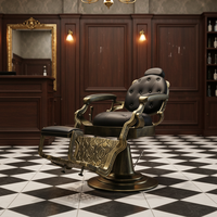 Fauteuil de barbier en cuir noir avec cadre en or antique, inclinable hydrauliquement, mobilier de salon