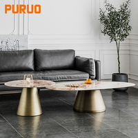 Meuble TV en acier inoxydable doré brossé avec dessus en marbre miroir Puruo et table basse pour le salon