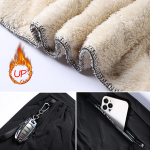 Winter Rits Zakken Dikker Fleece Joggingbroek Mannen <span class=keywords><strong>Joggers</strong></span> Zwart Grijs Dons Katoen Warme Broek Mannelijke Waterdichte Thermische Broek