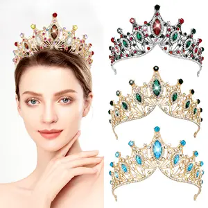 Mahkota rambut pernikahan, mahkota Tiara kontes putri kristal besar setengah bundar berlian imitasi mewah kualitas tinggi