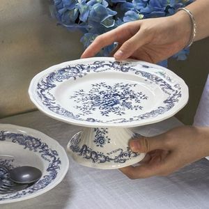 Vintage Elegant French Ceramic Dinnerware <strong>Set</strong> Embossed Blue Floral Dinner Plates Dishes <strong>Cake</strong> <strong>Stand</strong> Plate <strong>Sets</strong> - Product Image 5