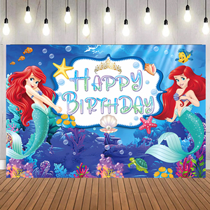 <span class=keywords><strong>La</strong></span> <span class=keywords><strong>Sirenita</strong></span> Ariel Princesa Telón de Fondo Fiesta de Niña Decoraciones de Feliz Cumpleaños Fondo de Concha de Sirena Cubierta de Fondo - Product Image 2