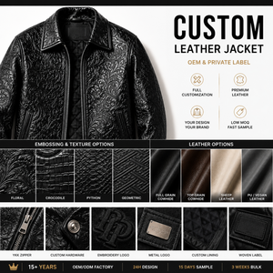 Giacca Bomber in <span class=keywords><strong>Pelle</strong></span> Nera Personalizzata con Motivi Floreali in Rilievo, Giacca in Ecopelle di Lusso Retrò da <span class=keywords><strong>Uomo</strong></span>, Streetwear OEM - Product Image 2