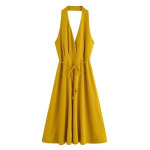 Robe mi-longue pour femme, été, nouvelle, sexy, dos nu, à lacets, col halter, sans manches, élégante - Product Image 2