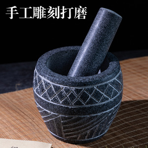 Stone Mortar And Pestle Hand Carved Garlic Pounder Manual Herb Grinder Durable Kitchen Tool - Product Image 3