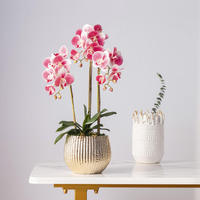 Maceta de Oro Artificial de Alta Gama, Planta de Orquídea de Tacto Real para el Hogar, Decoración para Hoteles, Jardines y Salas de Exposiciones