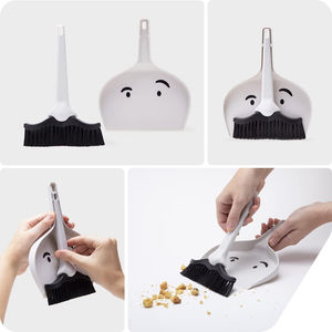 Small 2 in 1 <b>Dustpan</b> and Brush Set Mini <b>Broom</b> Soft Bristles Portable Mustache Design - Product Image 6