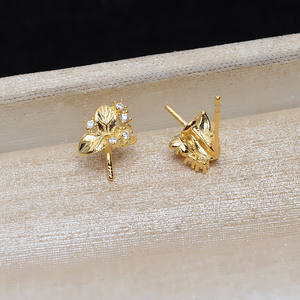 Boucle d'oreille en argent S925, feuille, mode féminine, accessoire de boucle d'oreille semi-finie avec support vide pour 5-6 perles, produit semi-finie 1019 - Product Image 3