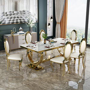 Bàn ăn mặt đá cẩm thạch thiết kế thời trang, dùng trong nhà, khung thép không gỉ - Product Image 2