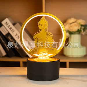 Buddha Statue With Backlight Round <b>Electric</b> Water Feature For <b>Desk</b> Office Decor - Product Image 4
