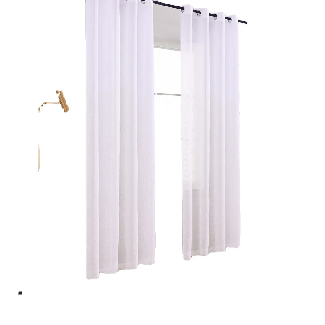Gorden jendela tipis bordir bunga putih poliester desain kustom mewah untuk ruang dapur dan ruang tamu