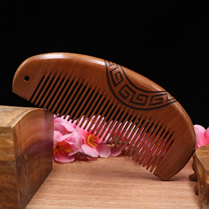 Peigne en bois de pêche vieilli extra-épais sculpté à la main, antistatique, anti-chute de cheveux, double face, pour coiffure, vente en gros - Product Image 3