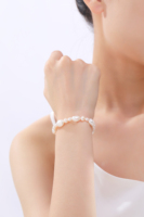 Silver City - Brazalete Personalizable de Plata de Ley 925 Chapada en Rodio con Perla Barroca Rosa de Agua Dulce de Grado AAAA, Hipoalergénico, Certificado IGI