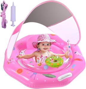Piscine gonflable rose pour bébé avec auvent pare-soleil, siège de sécurité réglable et jouets sonores à presser - Product Image 1