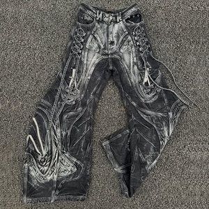 Pantalones Vaqueros para Hombre, de Alta Calidad, Negros, de Pierna Ancha, Estilo Cargo, con Logotipo Personalizado, Acampanados, Holgados, con Pierna Curva - Product Image 3