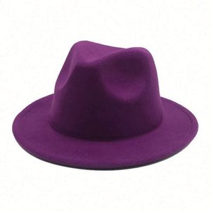 Fast Delivery Unisex Men and Women Solid Color Plain 7.5cm Wide Brim Western Felt Fedora Hats Wholesale - Product Image 4