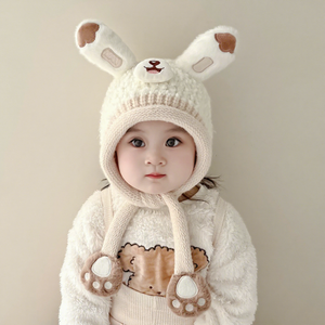Nouvelle collection d'hiver : Bonnets et écharpes pour enfants, garçons et filles, motifs unis, pour usage extérieur, bonnets en <span class=keywords><strong>laine</strong></span> tricotée pour bébés, protège-oreilles - Product Image 2