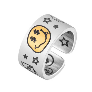 Cartoon Graffiti Smiley Face Open <b>Ring</b> Gold <b>Titanium</b> Steel Unisex Fashion Jewelry Gift - Product Image 5