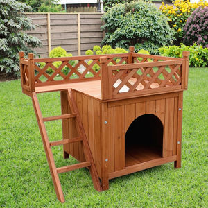 SDD001 Cage de luxe en bois de sapin avec balcon surélevé, maison pour animaux de compagnie, imperméable, pour l'extérieur et l'intérieur, chenil pour petits et moyens chiens - Product Image 2