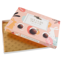 Dossiers en papier chocolaté personnalisables et durables avec matériaux recyclés et gaufrage pour cadeaux alimentaires et desserts, forme et couleur personnalisées