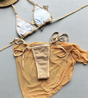 Penjualan Panas STOK Bikini Tiga Potong Motif Bunga Besar Set Baju Renang Wanita Seksi Sarung Pantai Berbahan Jaring