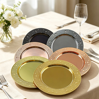 Plateaux de service ronds de 33 cm en argent, or et or rose avec bordure gaufrée à pois, en acier inoxydable, pour mariage