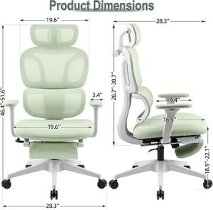 High Back Mesh Ergonomic Office Chair, Reclining <b>Desk</b> Chair with Footrest, Coat Hanger, Lumbar Support & Sponge Seat - Product Image 2