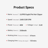 Cortadora de Pelo Profesional Eléctrica LILIPRO EagleX A5 para Mascotas, Bajo Ruido, Recortadora Inalámbrica para Perros, Gatos y Caballos, Kit de Productos de Aseo
