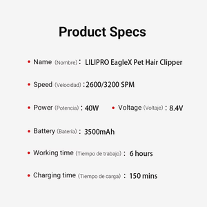 LiliPro ईगल पेशेवर इलेक्ट्रिक शक्तिशाली ए 5 पालतू बालों की क्लिपर कम शोर कुत्ते बिल्ली ट्रिमर कॉर्डलेस घोड़े की ग्रूमिंग उत्पाद किट - Product Image 5