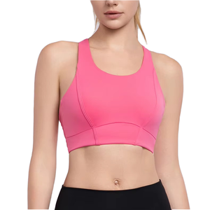 Venta al por mayor de las mujeres transpirable entrenamiento gimnasio Fitness sujetadores cuello en U espalda cruzada Yoga Sujetador deportivo almohadillas fijas estiramiento de cuatro vías logotipo personalizado - Product Image 1