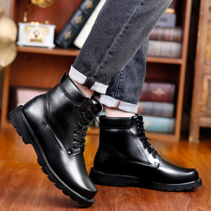 Botas de nieve para hombre, cálidas, con forro de lana, antideslizantes, para trabajo al aire libre, de color sólido, con cordones frontales, acolchadas con algodón grueso - Product Image 3