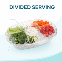 Transparante ovale dienblad met deksel en dipschaal voor het serveren van groenten, fruit en koude snacks tijdens een feestje