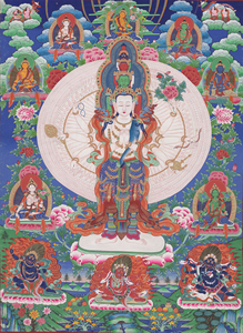 Réplique de Thangka bouddhiste : Portrait de Guanyin à mille mains, collection muséale, <span class=keywords><strong>toile</strong></span> écologique carrée anti-UV - Product Image 5