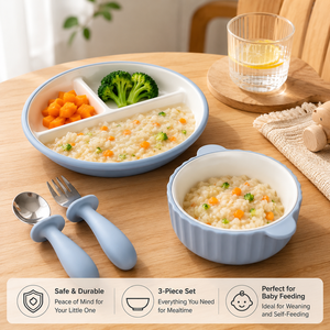 Platos Divididos de Cerámica para Niños Pequeños, Platos y Tazones de Porcelana de 4 Piezas con Base de Silicona Antideslizante, Libres de BPA - Product Image 3