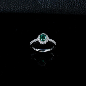 S925 <b>Silver</b> Lab-Grown <b>Emerald</b> <b>Ring</b>, Oval Cut Halo Pave Diamond Luxury Engagement Promise <b>Ring</b> For Women K - Product Image 2