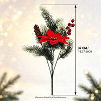 Rangkaian Bunga Poinsettia Buatan Tangan, Buah Berry Merah, Ranting Pinus, Vas Pohon, Dekorasi Liburan Natal