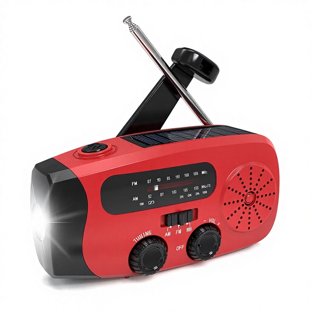 FM Multifunctional Flashlight, Solar Emergency Radio, Hand Cranked Generator Radio