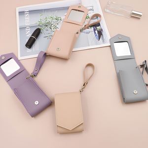 Mini Bag Travel Cosmetic Pouch Pu Leather Lipstick Pouch With Mirror <b>Makeup</b> Lipstick <b>Case</b> for Outside - Product Image 2