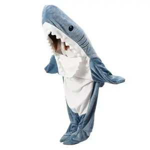 2023 sıcak satış yetişkin çocuk köpekbalığı battaniye rahat pazen köpekbalığı giyilebilir Snuggie Hoodie battaniye süper yumuşak Hoodie uyku tulumu