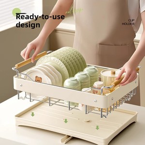 Kitchen Metal Creamy Style Non-Folding <b>Dish</b> Bowl Storage <b>Rack</b> Shelving Unit Multi-Functional Countertop Draining <b>Rack</b> Holder - Product Image 4