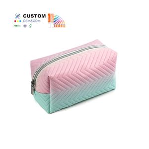 Gradient Three-dimensional Makeup Storage Bag PU Leather Portable Cosmetic Wash <b>Case</b> with Zipper Closure for Travel - Product Image 2