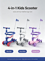 Trottinette pliable multifonctionnelle 4 en 1 pour enfants, siège amovible, poignée de poussée, roues à rotation 360°, roulements ABEC-7 - Design moderne et populaire