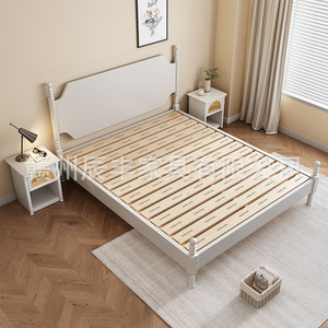 <b>White</b> <b>Solid</b> <b>Wood</b> Bed Nordic Modern Minimalist Platform Bed 1.5M 1.8M King Size Space Saving Bedroom Furniture - Product Image 3