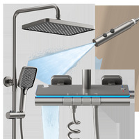 Ensemble de robinetterie de douche thermostatique carré intelligent de haute qualité, mural, avec affichage numérique LED, réglable, en laiton poli