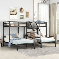 Lit en métal triple superposé Cadre robuste Échelles sécurisées Garde-corps Durable Gain de place pour les chambres partagées-Disponible Simple Queen Size