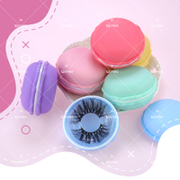 Boîte de voyage pour cils en vison de 25 mm, emballage mignon pour cils avec lumière LED violette et miroir, conteneur pour cils 3DVM en bande complète